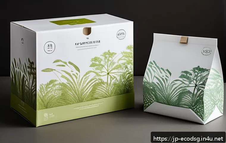 에코디자인 실무에서의 문제 해결 사례 - A modern eco-friendly product packaging design scene featuring biodegradable paper and compostable f...